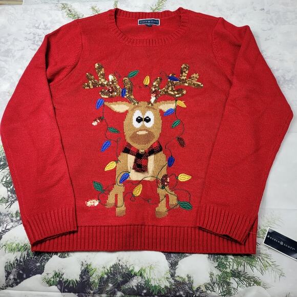 NWT Karen Scott Christmas Lights Reindeer Sweater size XL - Picture 1 of 11